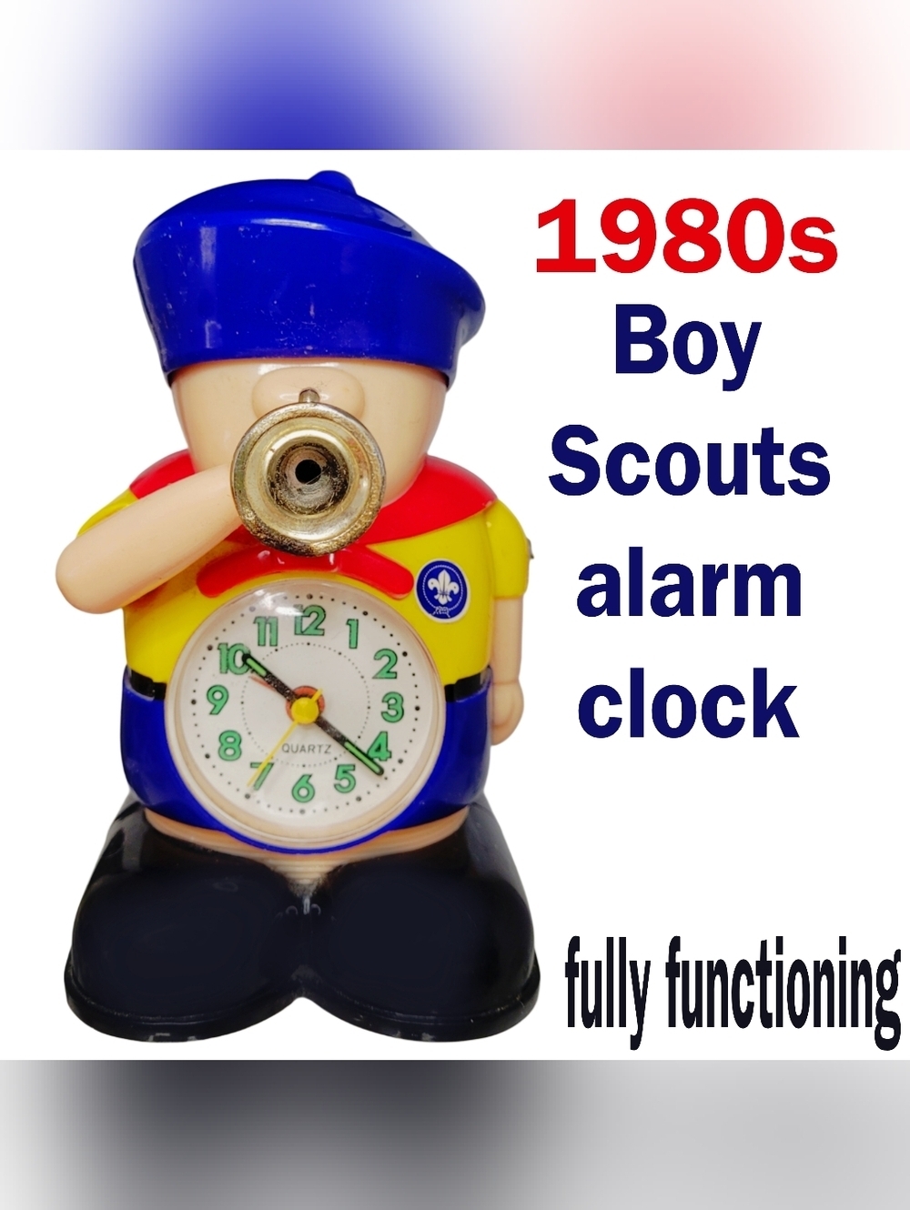 RARE 1980s Boy Scout Figure Alarm Clock - Fully Functioning